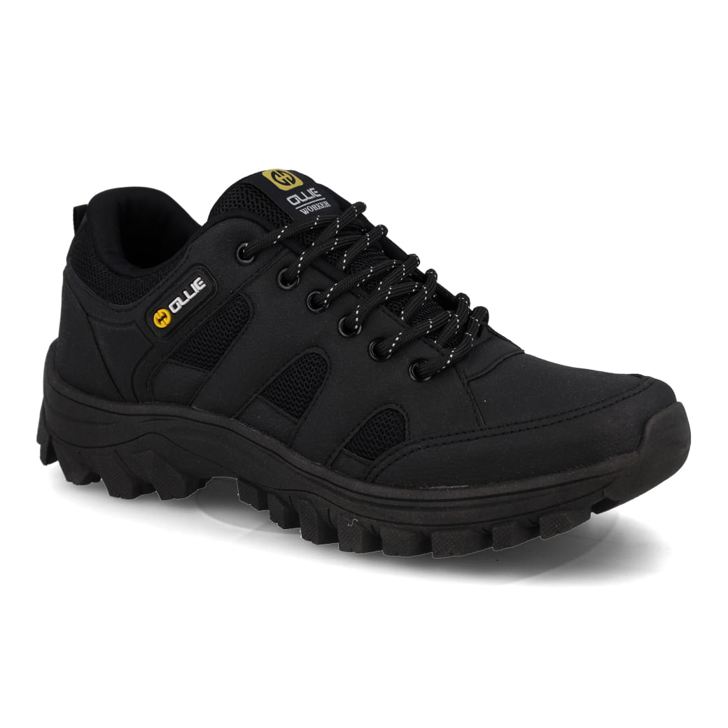 Tênis Ollie Adventure Masculino Preto BRONCOS-400 sintético em ângulo lateral mostrando detalhes do cadarço e design